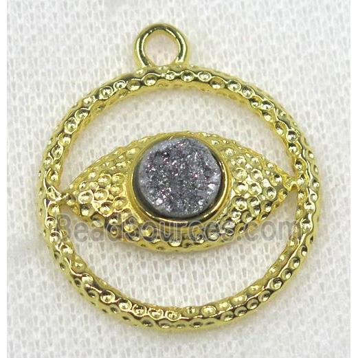 silver druzy agate pendant, eye, alloy, gold plated