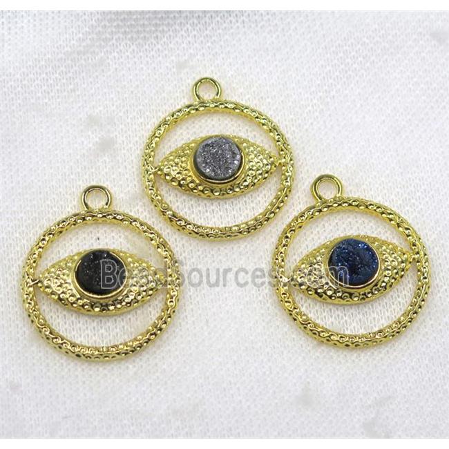 druzy agate pendant, eye, alloy, gold plated