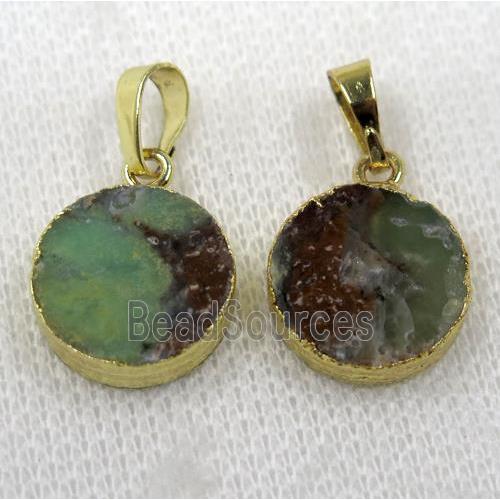 Natural Green Australian Chrysoprase Pendant Circle Gold Plated