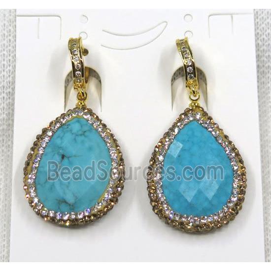 blue turquoise earring paved rhinestone