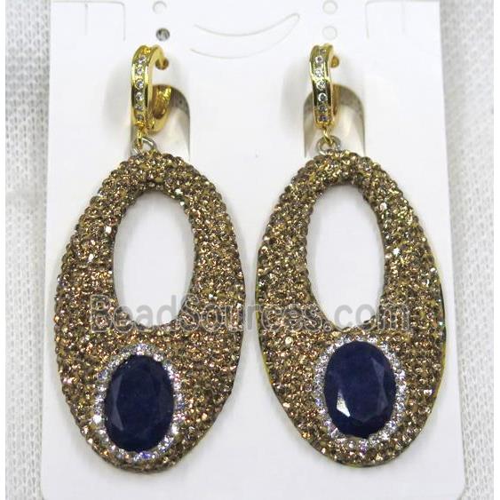 deep blue crystal glass GOGO earring paved yellow rhinestone