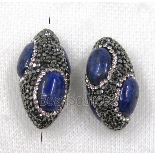 blue Lapis Lazuli beads paved black rhinestone, rice