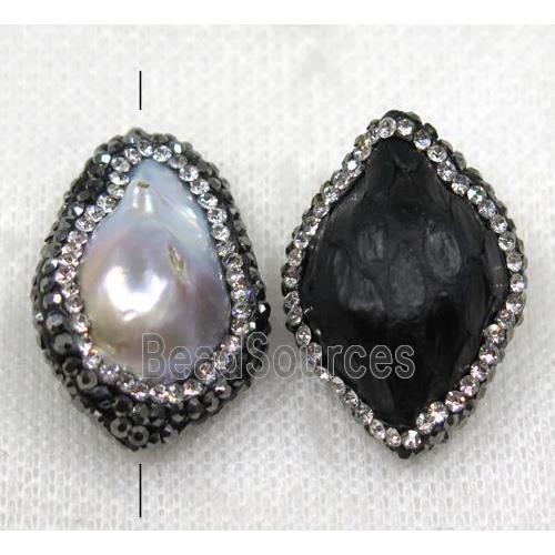 white pearl bead paved rhinestone, freeform, black snakeskin