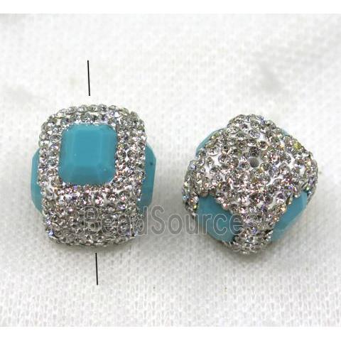 blue crystal glass beads paved withe rhinestone, cube