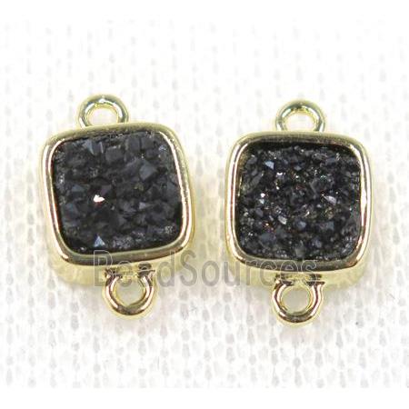 black druzy quartz connector, square, gold plated