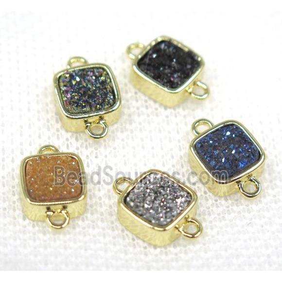 druzy quartz connector, mix color, square, gold plated