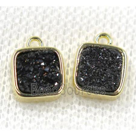 black druzy quartz pendant, square, gold plated