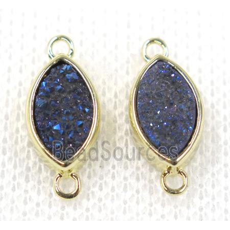 blue druzy quartz Marquise connector, horse eye, gold plated