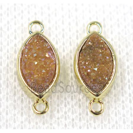 gold champagne druzy Marquise quartz connector, horse eye, gold plated