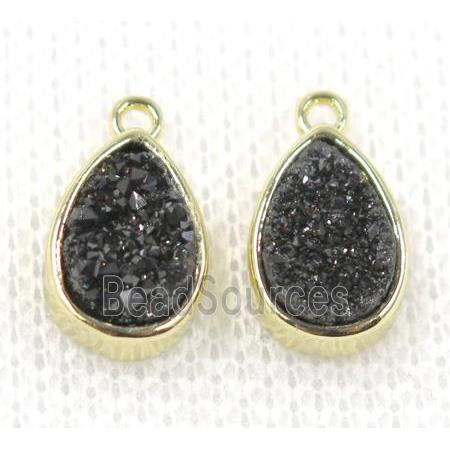 black druzy quartz teardrop pendant, gold plated