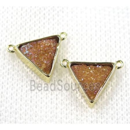 gold champagne druzy quartz triangle pendant with 2loops, gold plated