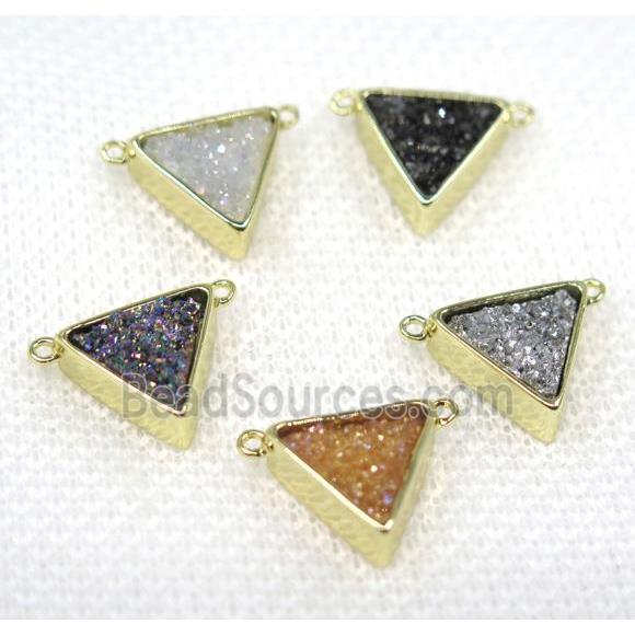 druzy quartz triangle pendant with 2loops, gold plated, mix color