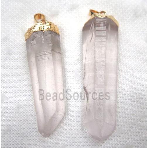 clear quartz pendant, stick, gold plated