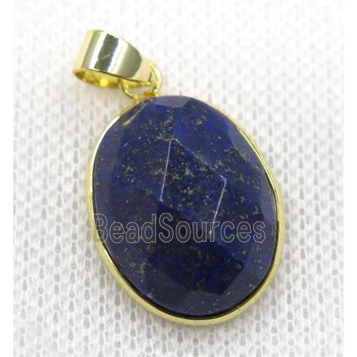 Lapis Lazuli pendant, blue, faceted oval, gold plated