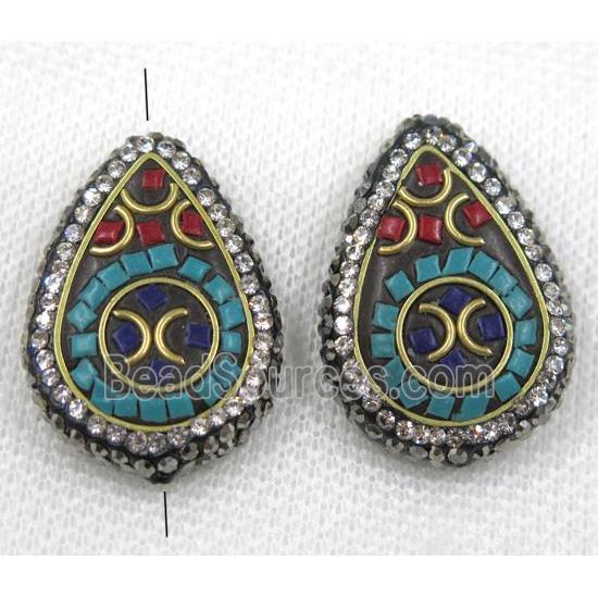 Nepal style turquoise bead paved rhinestone, teardrop