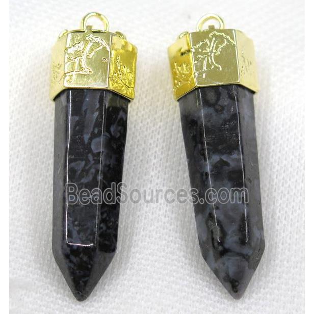 black snowflake jasper bullet pendant, gold plated