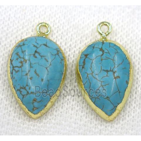 blue turquoise pendant, teardrop, gold plated