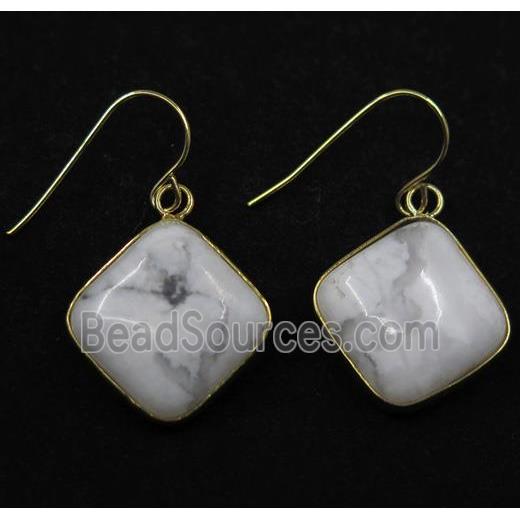 white howlite turquoise earring, square, gold plated