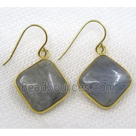 Labradorite earring, square, gold plated