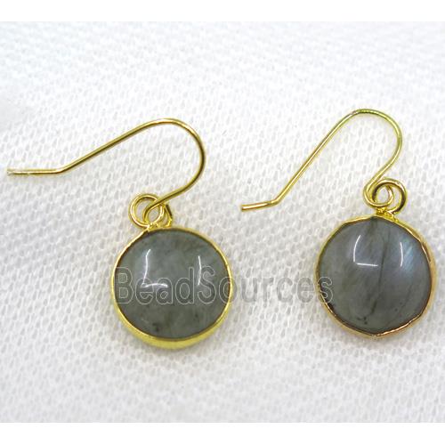 Labradorite earring, flat round, gold plated