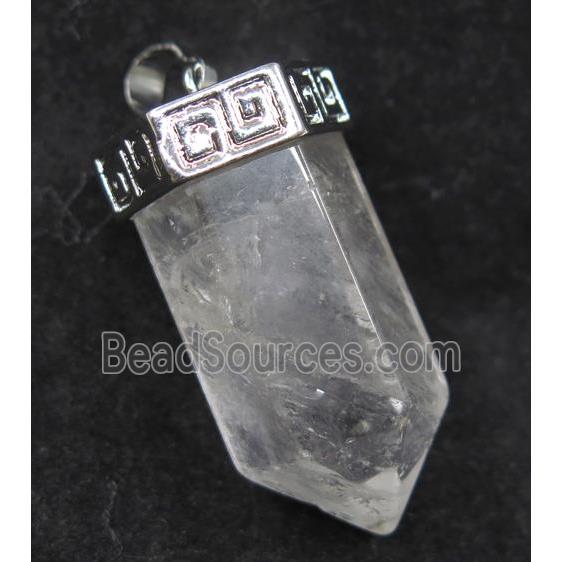 Clear Quartz bullet pendant, platinum