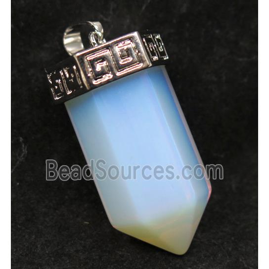 white opalite bullet pendant, platinum