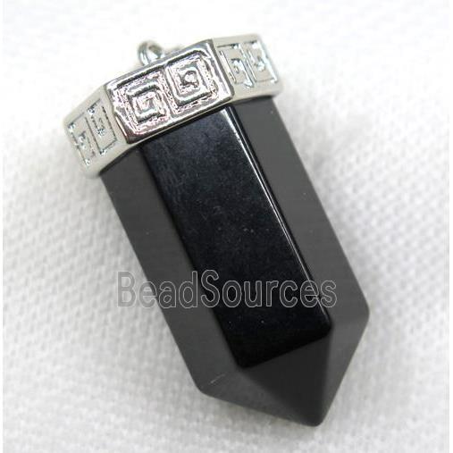 black agate bullet pendant, platinum