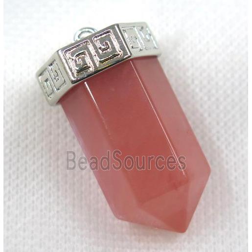 cherry quartz bullet pendant, platinum