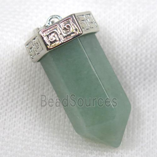 green aventurine bullet pendant, platinum