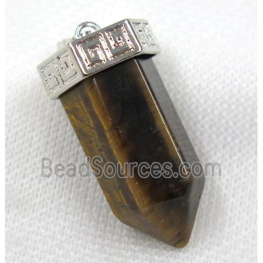 yellow tiger eye stone bullet pendant, platinum