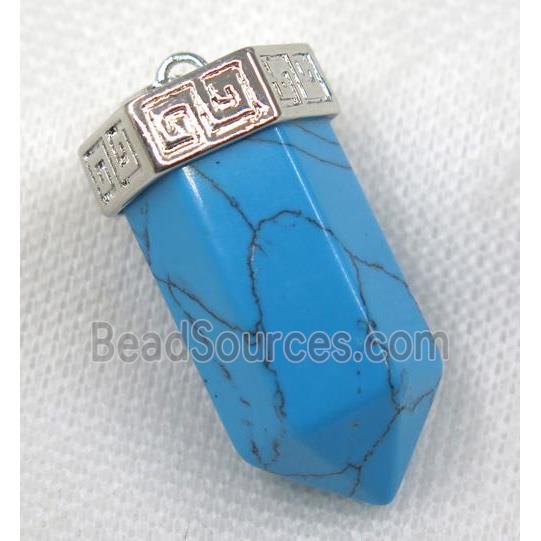 blue Turquoise bullet pendant, platinum