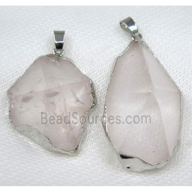 Clear Quartz pendant, freeform, point, silver plated