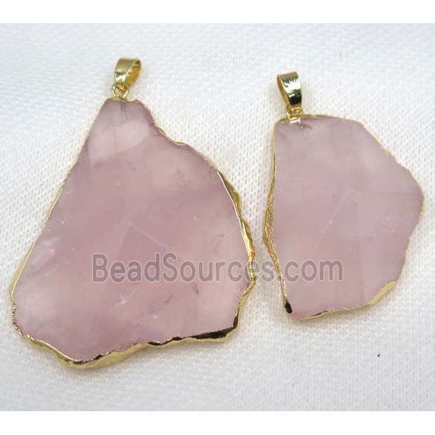 Rose Quartz pendant, freeform, point, gold plated