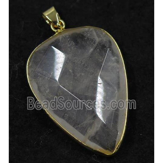 Clear Quartz pendant, faceted teardrop, gold plated