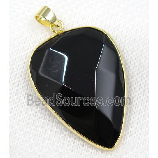 black Agate pendant, faceted teardrop, gold plated