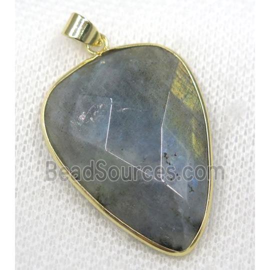 Labradorite pendant, faceted teardrop, gold plated