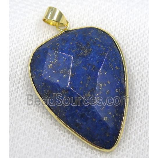 blue Lapis Lazuli pendant, faceted teardrop, gold plated