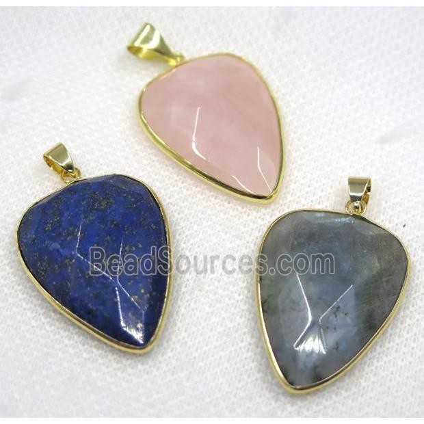 mix gemstone pendant, faceted teardrop, gold plated