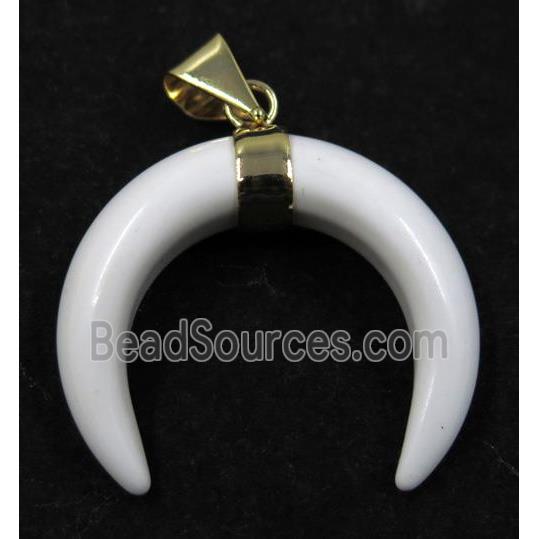 white resin crescent pendant, gold plated