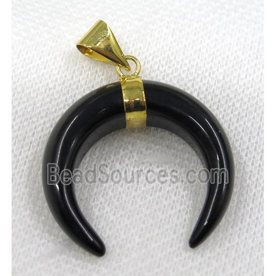 black agate crescent pendant, gold plated