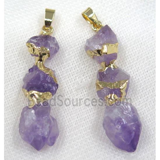 purple Amethyst stick pendant, gold plated