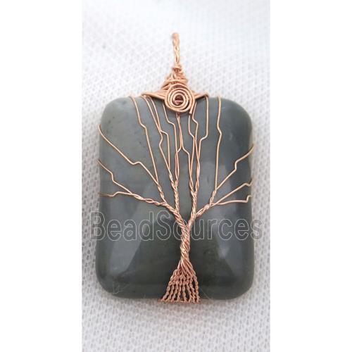 Indian Agate Rectangle Pendant Tree Of Life Wire Wrapped Rose Gold