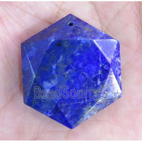 faceted lapis lazuli hexagon pendant, blue