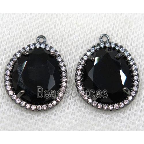 black crystal glass pendant paved rhinestone, faceted teardrop, black plated