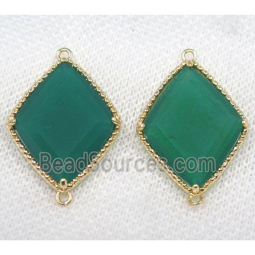 green crystal glass rhombic connector, gold plated