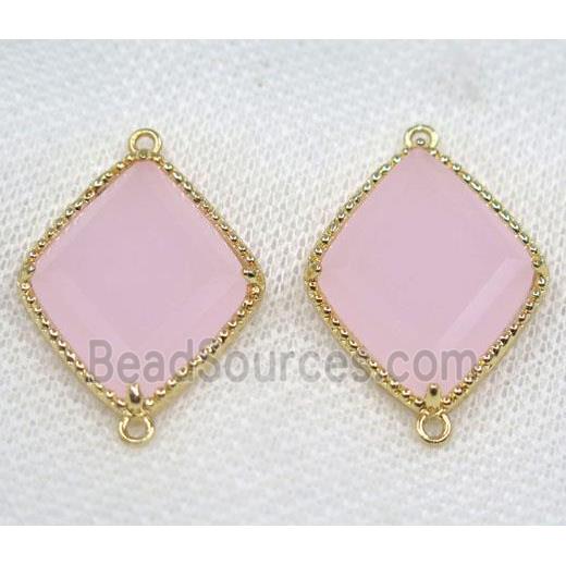 pink crystal glass rhombic connector, gold plated