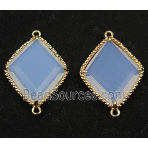 white opalite glass rhombic connector, gold plated