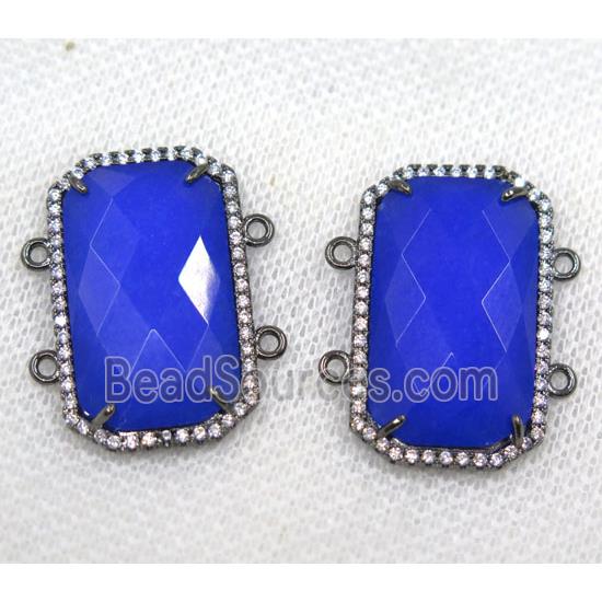 royal blue crystal glass connector paved rhinestone, faceted rectangle, black plated