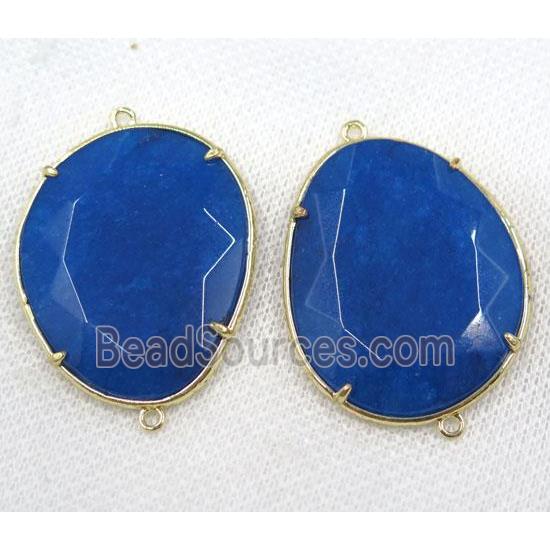 blue crystal glass connector, faceted teardrop, gold plated