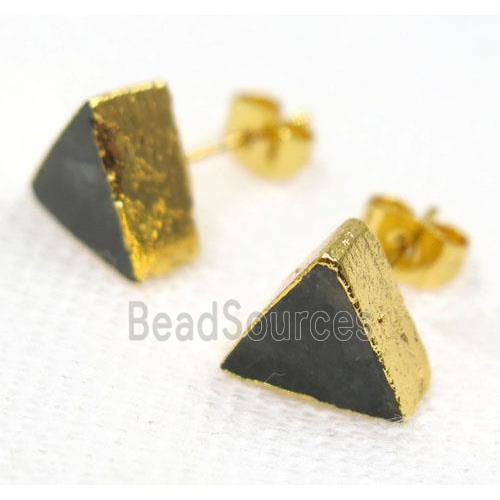 Labradorite earring stud, triangle, gold plated